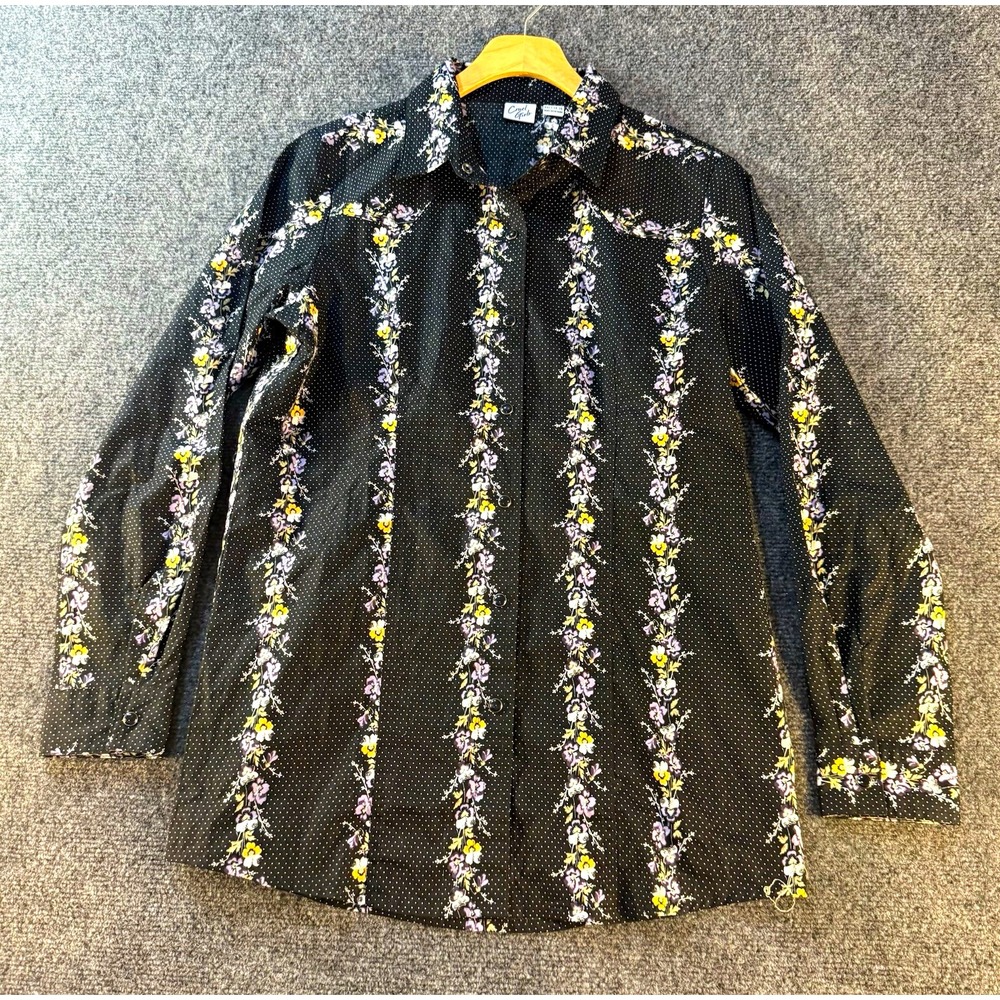 Cruel Girl Girls XXL 14-16 Western Pearl Snap Shirt Floral Stripe Black